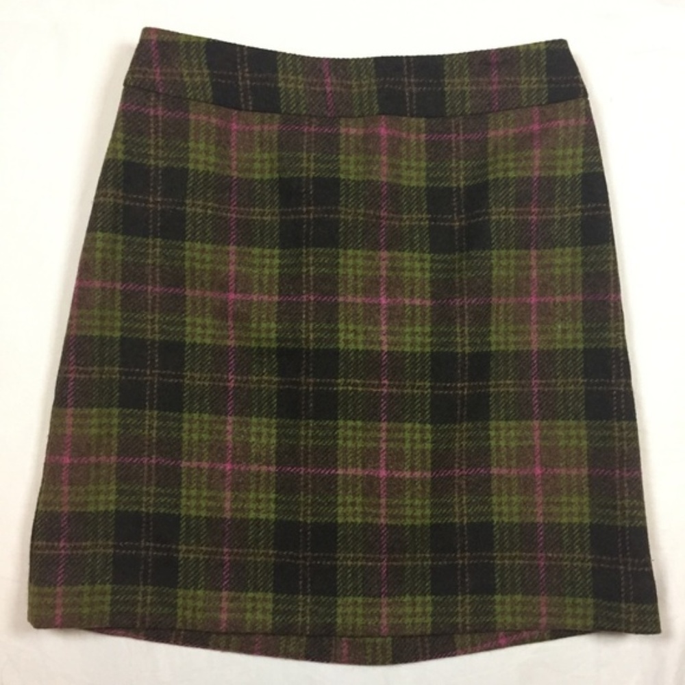 Boden pink green plaid wool skirt